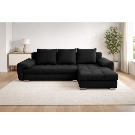 AX LIVING Manisa Wohnzimmer Couch L Form Sofa Schwarz R