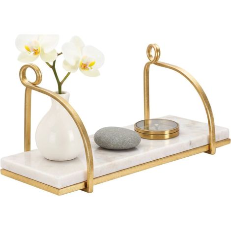 Mensola Bognanco, Scaffale, Ripiano a Muro, Scaffalatura Multiuso, 40x16 h18 cm, Bianco e Oro