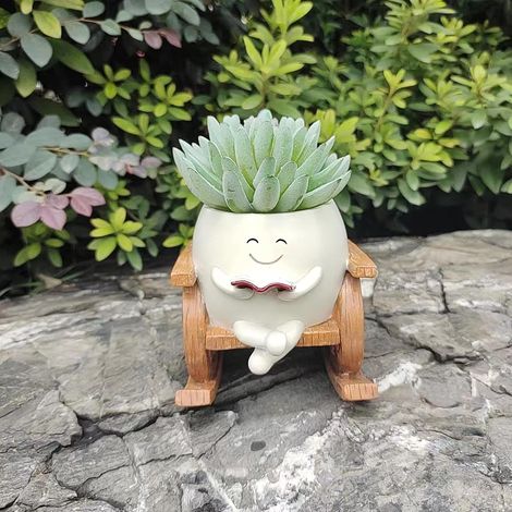 Pot de Fleurs avec Visage Souriant Pot Fleur en Résine pour Chaise à Bascule avec Trou de Drainage Pot de Fleurs Succulentes Créatives pour Décoration D'intérieur (02) (1/5)