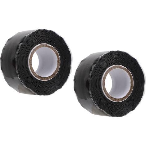 Lot de 2 rouleaux de ruban auto-adhésif non adhésif, 2,5 cm x 3 m, étanche, en caoutchouc noir, pour tuyaux. (1/5)