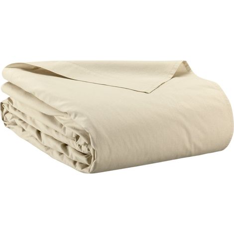 Drap plat 240 x 300 cm en 100% coton lavé doux et souple pour chambre, coloris lin - PANGIVO (1/2)