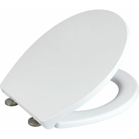Abattant WC avec frein de chute 'Easy Close' Ostuni, abattant WC clipsable Fix Clip avec fixation inox, capacité de charge jusqu'à 300kg, thermoplastique, 37 x 44,5 cm, blanc (1/4)