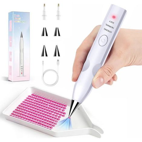 Électrique Stylo Diamond Painting, Stylo Diamond Painting, 3 Niveaux d'aspiration Réglables avec 4 têtes de Rechange-Blanc (1/5)