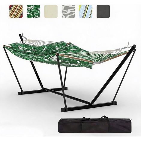 Hamac sur pied acier vert feuille bananier 365 cm 2 personnes (1/5)
