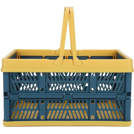 Caisse de rangement pliable, panier de rangement extérieur en plastique, idéal pour le camping, les voyages et le shopping (jaune, petite taille 30 x 20 x 15 cm)