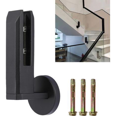 Heavy Glass Railing Clip, Stainless Steel Pool Glass Fence Bracket, L Fixing Clamp for Handrail Glass, Balcony, Stair Railing (1, Black) (1/5)