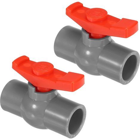 Lot de 2 robinets d'arrêt à boisseau sphérique en PVC de 25 mm avec poignée facile à tourner pour le contrôle du débit d'eau, gris/rouge (1/5)