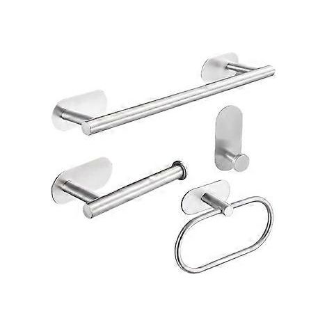 Badezimmer-Accessoire-Set, 4-teilig, Handtuchstange ohne Bohren, Handtuchringe aus schwarzem Edelstahl, schwarzer selbstklebender Toilettenpapierhalter