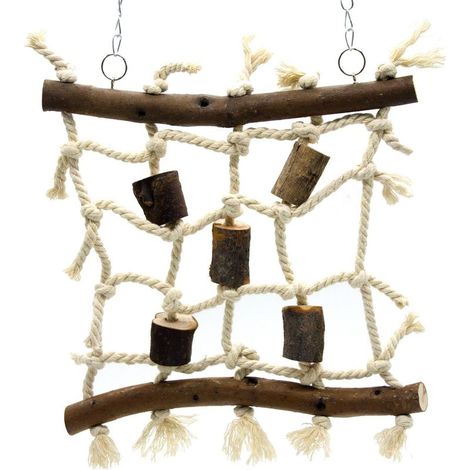 Jouets pour oiseaux, jouets d'escalade pour oiseaux, blocs de bois en cuir et filet d'escalade en corde de coton, 40x25cm (1/4)