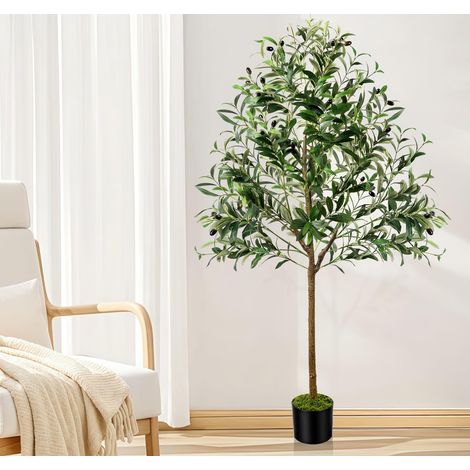Olivier artificiel - 150 cm - Grand olivier artificiel avec mousse artificielle à décorer - Olive artificiel en pot - Pour salon, bureau, décoration méditerranéenne (1/2)