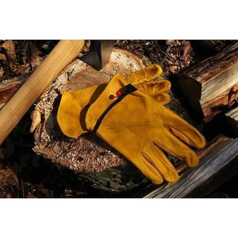 Gartenhandschuhe für Herren mit Nitril-beschichtetem Ledergriff, 1 Paar, Rindsleder, Gelb, Größe M (1/4)