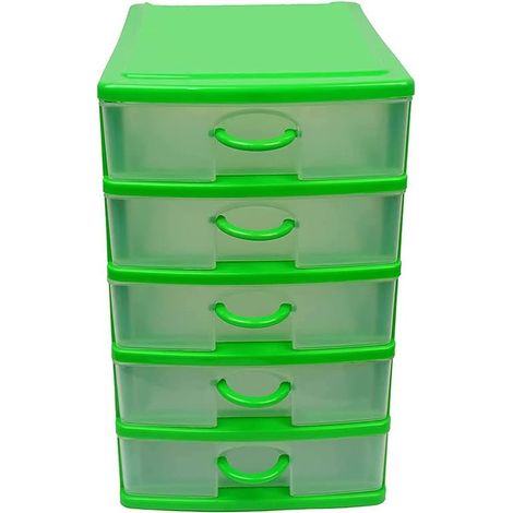 Cassettiera portaoggetti in Plastica con 5 cassetti e struttura a torre - Misura 16x22x25cm - 5 cassetti salvaspazio con maniglia Organizer da ufficio (1/5)