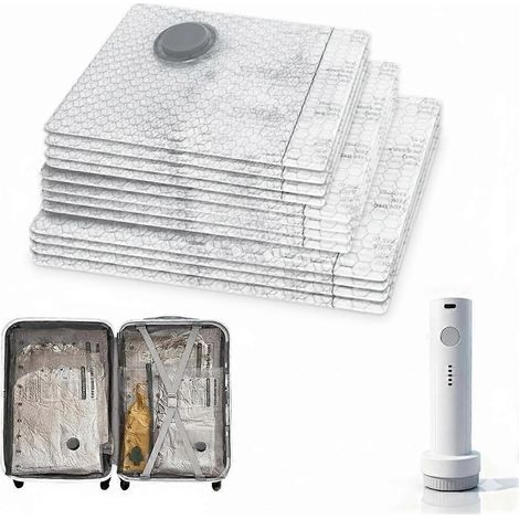 Lot de 12 sacs de voyage sous vide avec pompe USB rechargeable, sacs de rangement sous vide peu encombrants pour bagages et valises-AquaForge