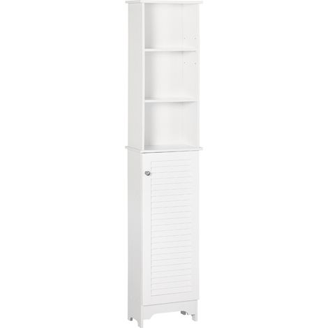 Armario Alto de Baño con 1 Puerta 3 Estantes Abiertos y Balda Interior Ajustable Mueble Auxiliar de Almacenaje para Salón Aseo Dormitorio 34x20x165 cm (1/5)