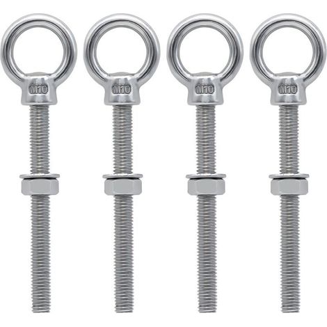Boulons à oeil M10 x 100 mm Vis à Anneau M10 avec filetage métrique en acier inoxydable pour Fixation et Suspension, 4 pièces (1/5)