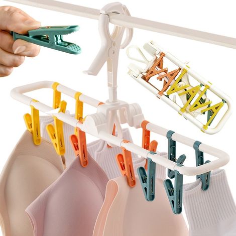 Séchoir à linge pliable à suspendre avec 12 pinces, étendoir pour chaussettes et sous-vêtements, format voyage (1/5)