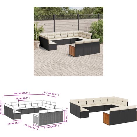 13-tlg. Garten-Sofagarnitur mit Kissen Schwarz Poly Rattan - Gartensofas - Outdoor Möbel - Lounge Set - Rattan Gartenmöbel - Gartenlounge - Home & Living (1/3)