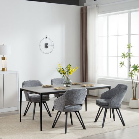Wahson 4er-Set Esszimmerstuhl Metallbeine Chenille, Moderne Bequeme Küchenstühle und 180° Drehung ideal als  für Esszimmer Küche oder Wohnzimmer, Grau (1/5)