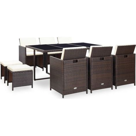 INLIFE Salon de jardin encastrable 11 pcs avec coussins Rotin Marron (1/5)