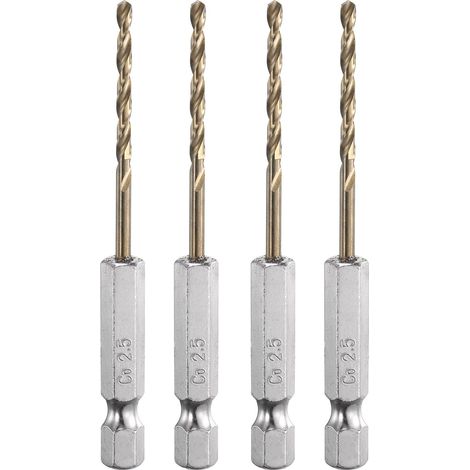 4Pcs Foret Hélicoïdal en Acier Rapide au Cobalt M35 2,5mm Dia 1/4" Tige Hexagonale (1/5)