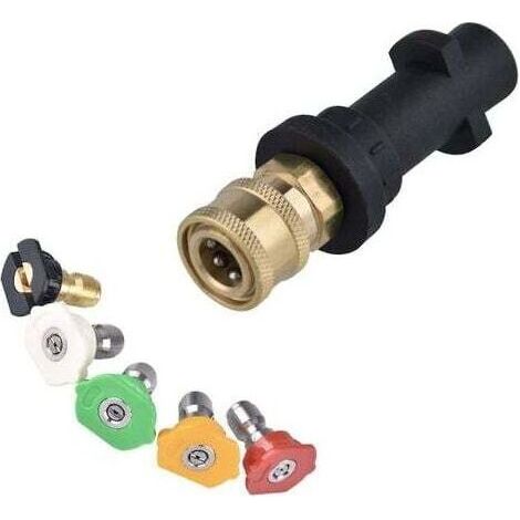 Adaptateur pour nettoyeur haute pression compatible pistolets Karcher K2 K3 K4 K5 K6 K7, raccord rapide femelle 1/4'' avec 5 buses orientables pour nettoyeur (1/3)