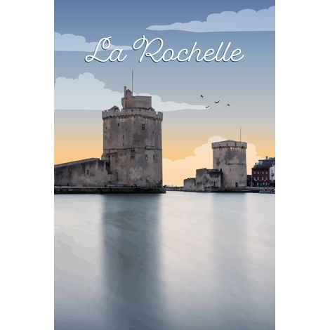 Tableau sur toile illustration Port La Rochelle 30x45 cm - Impression sur Toile Murale Décorative - Image imprimée en HD sur Toile - Toile sur Châssis en Bois FSC - Fabriqué en France (1/5)
