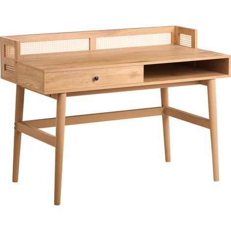 Escritorio para oficina de estilo escandinavo con cajón adornos de trenza vienesa MDF 120 x 60 cm patas de pino marrón claro Noven (1/5)