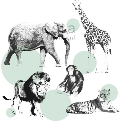 papier peint panoramique animaux vert menthe - ESTAhome (1/5)