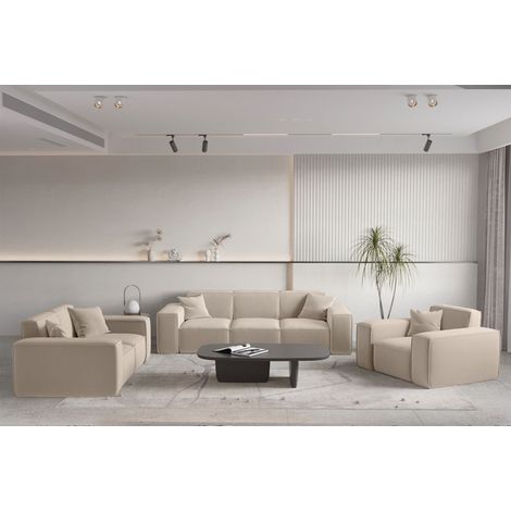 Sofaset Designersofa CELES PREMIUM 3-2-1 in Stoff Opera Velvet Sand (1/5)
