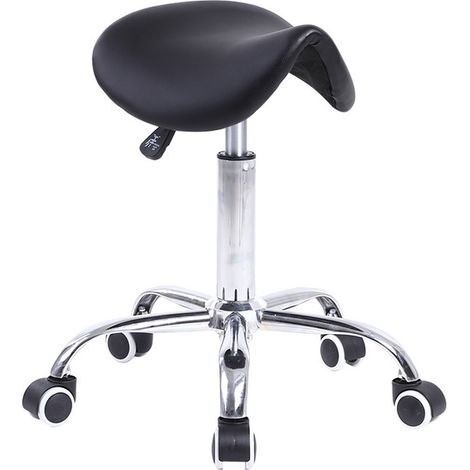 Tabouret selle de cheval réglable en hauteur 45-61 cm – Cuir PU noir – 5 roues à roulement doux – Capacité 135 kg – Kktoner