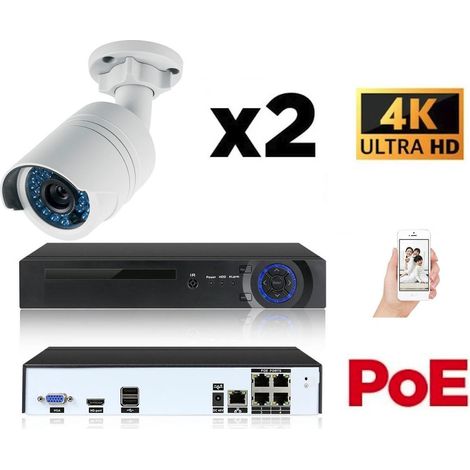 Kit vidéo-surveillance 2 caméras tube IP UltraHD 4K - 8Mp POE