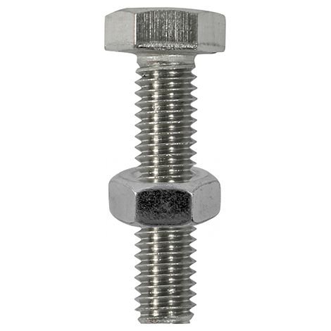 TIMCO Set Screws DIN933 Hex & Nut DIN934 Silver A2 Stainless Steel - M10 x 25
