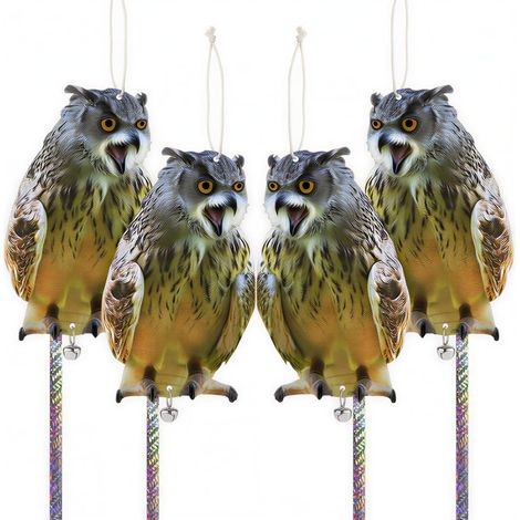 Lot de 4 répulsifs Contre Les Oiseaux, Les Pigeons, Les Pigeons Suspendus, pour Balcon, répulsif Contre Les moineaux en Plastique, Motif Chouettes Plates (1/5)