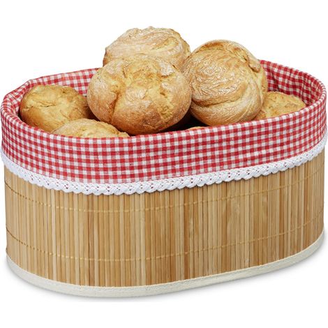 Relaxdays Brotkörbchen Bambus, Stoffeinsatz, HxBxT: 16,5 x 33,5 x 23,5 cm, Brotkorb, Brötchenkorb, Korb, natur (1/5)