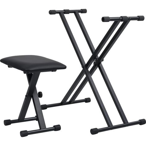 Kit de support de clavier à empattement double et tabouret Noir (1/5)