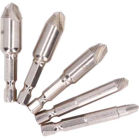 Set mit 5 Ausdrehern für abgebrochene Schrauben, 1/4-Zoll-Sechskantschaft, aus HSS-Hochgeschwindigkeitsstahl, Demontagewerkzeug zum Entfernen beschädigter Schrauben, professionelles Set. (1/5)