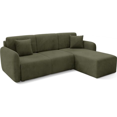 Sofá Cama con Chaiselongue Ranco, Almacenamiento, Reversible, Reclinable, 245x185 cm Verde