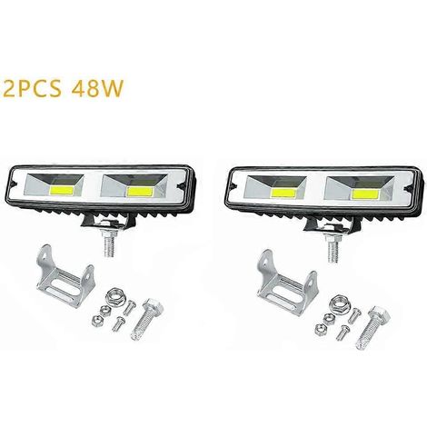 Barre lumineuse LED de travail 12V-24V pour voiture, projecteurs longue portée, feux de brouillard, 48W, 2 pièces (4/2/1 pièces) pour 4x4, camions tout-terrain, tracteurs et bateaux (1/5)