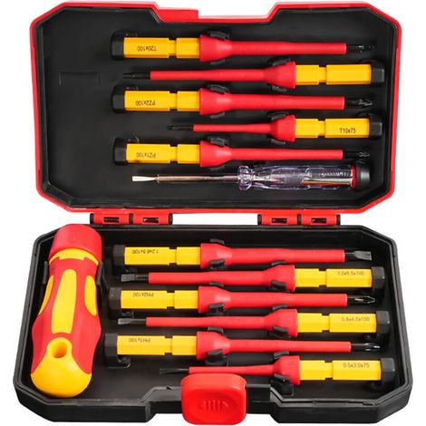 Tournevis isolé VDE 13 pièces, tournevis magnétiques, testeur de tension, tournevis à fente, PH, PZ et Torx, avec lames interchangeables (1/5)