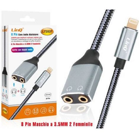 Câble Adaptateur Audio Tressé Lightning Mâle Vers 2 Jacks 3,5mm Femelle Lt3537 (1/5)