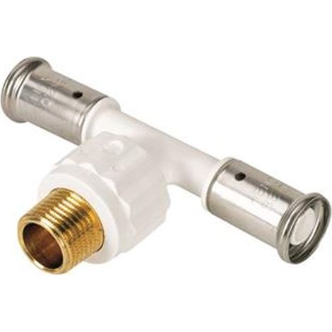 Té multicouche PVDF blanc à sertir Ø16x2,0 - Mâle 1/2" (15/21) - Ø16x2,0 - HENCO
