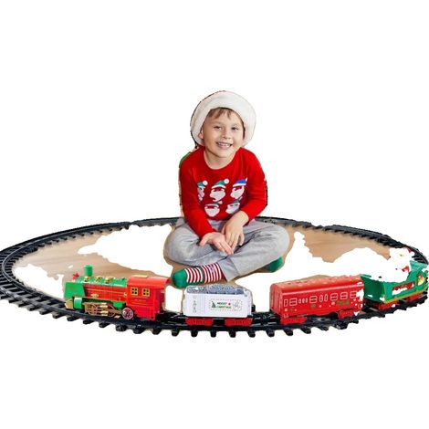 Tren navideño con luces y sonidos, escenario interactivo, color rojo. (1/2)