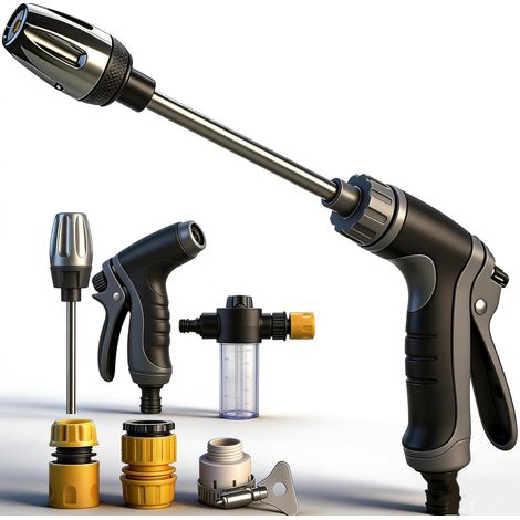 Pistolet Haute Pression pour Tuyau d'arrosage, Nettoyeur Turbo pulvérisateur débit d'eau réglable Lave-Auto, Jardin et terrasse -