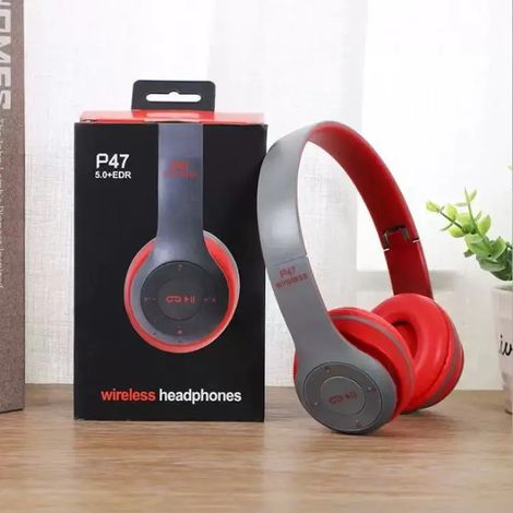 Écouteurs Bluetooth sans fil (rouges) avec microphone HD, pliables, stéréo, adaptés au sport et aux jeux vidéo. (1/5)