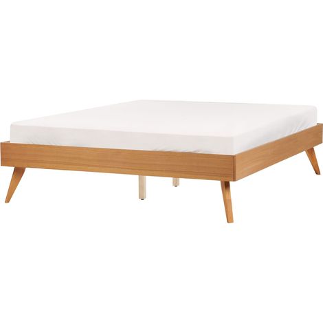 EU Small Double Size Bed Frame Natural Ash Wood MDF with Slatted Frame Minimalist Scandinavian Design BERRIC (1/5)