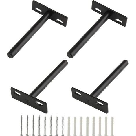 Lot de 4 supports d'étagère flottants robustes de 12 cm, supports muraux dissimulés pour étagères flottantes en bois, noirs (1/4)