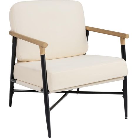 COSTWAY Fauteuil de Salon, Fauteuil d'Appoint avec Coussins Amovibles, Structure Métallique Robuste et Pieds Réglables, Chaise Confortable pour Lecture, Salon, Chambre, Bureau à Domicile (Beige) (1/5)
