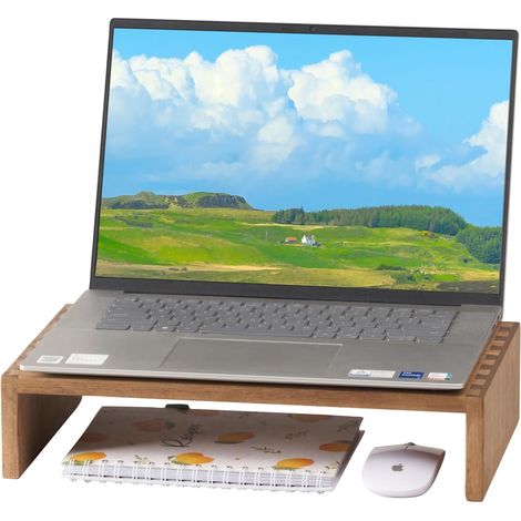 Support d’écran en bois, rehausseur PC, 39 x 24 x 8,5 cm, brun (1/5)