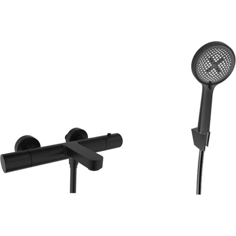 kielle Oudee - Mitigeur thermostatique de baignoire avec accessoires EcoSpare, noir mat 10302SNT84