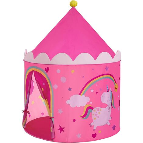 Tente de Jeu Enfant, Château pour Enfant, Tipi Pop-up Portable, avec Sac de Transport, intérieur et extérieur, idée Cadeau, Rose et Jaune LPT04PY
